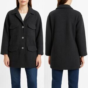 Vintage Eddie Bauer Women Large Tall Wool Blend Charcoal Button Coat Made in USA